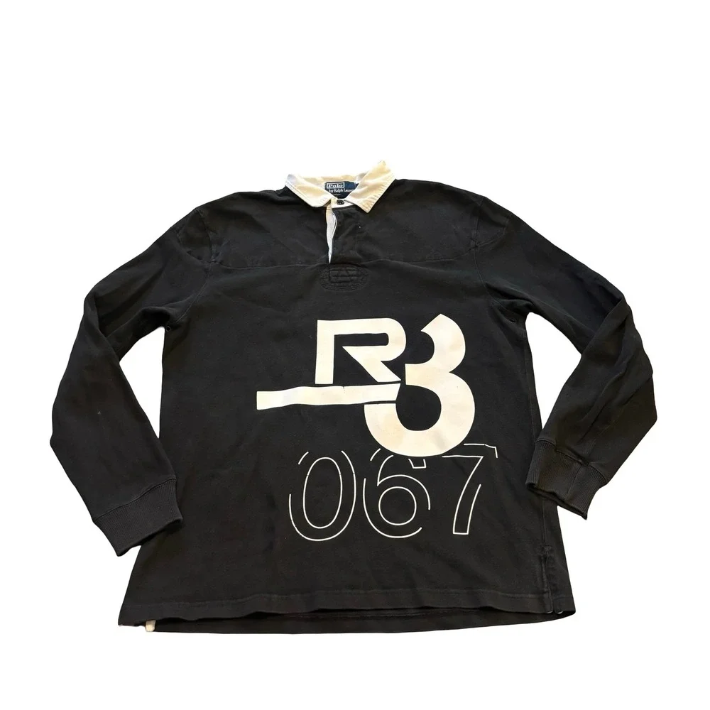 Polo Ralph Lauren Mens Custom Fit Graphic Rugby Shirt Black R3 067 Size L
